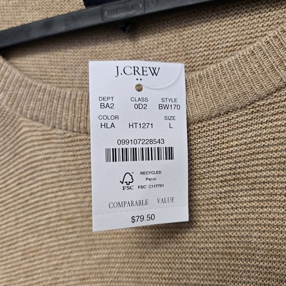 J. Crew Cotton Garter Stitch Crewneck Sweater Tan L - Picture 6 of 7